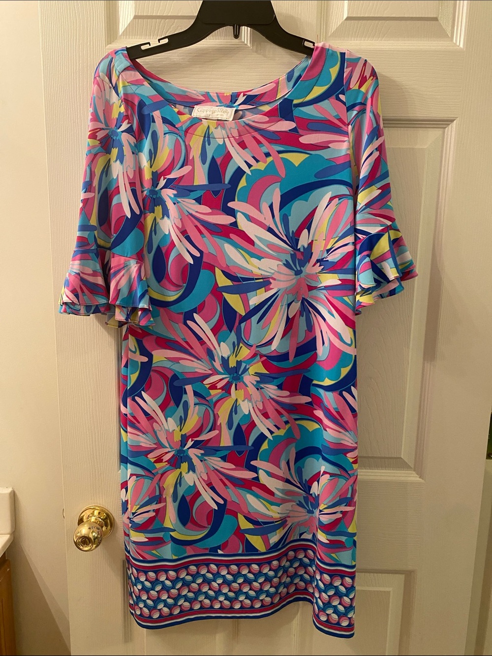 Vibrant Floral Shift Dress - Blue & Pink